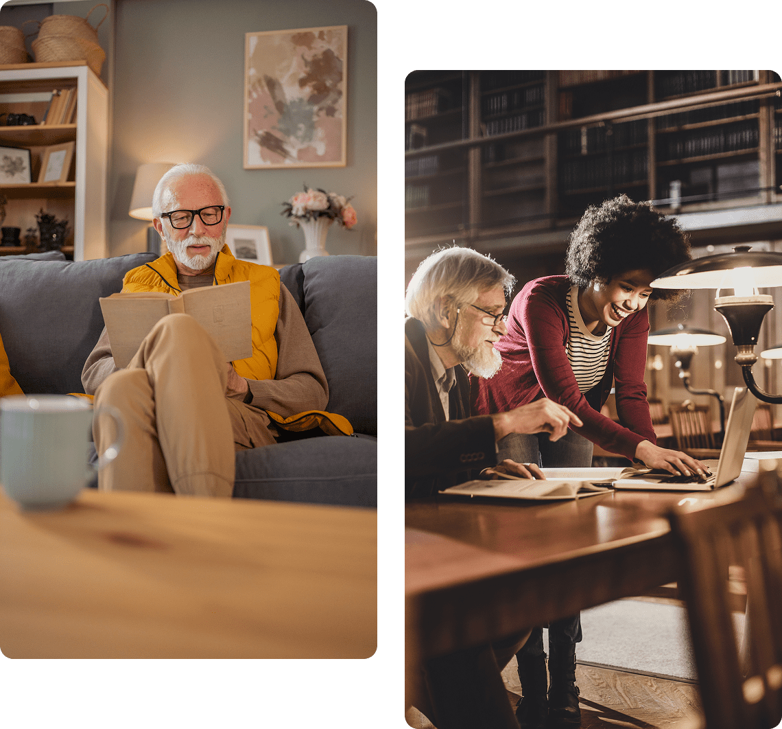 Elderly man with tablet at home
