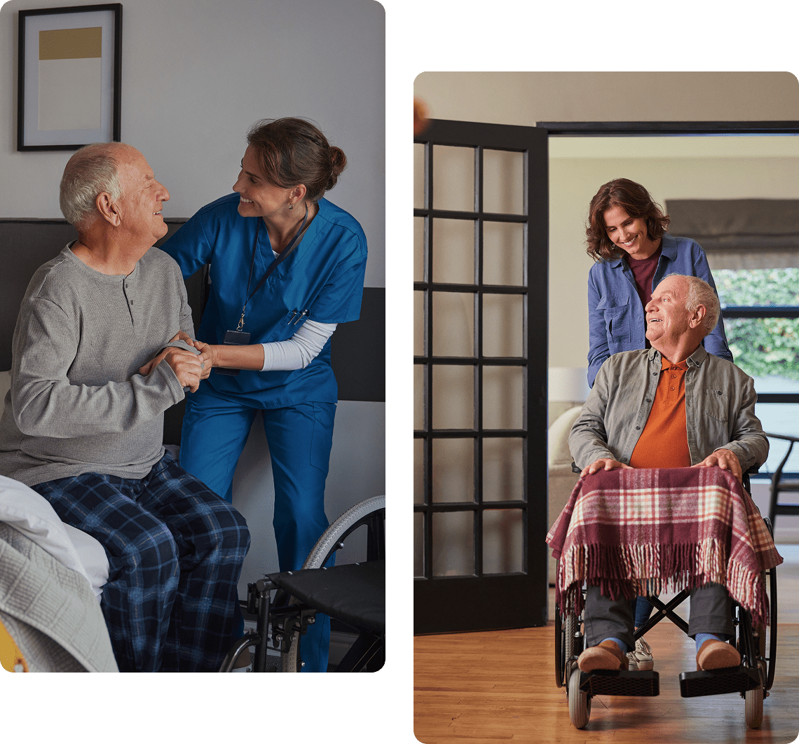 Senior man in wheelchair smiling